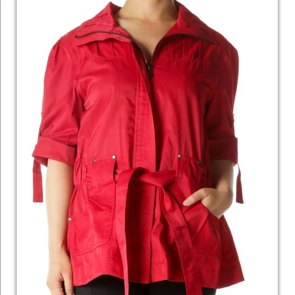 Luii | Short Sleeve Belted Pocketed Zippered Jacket Womens Size M Blue - Picture 6 of 9